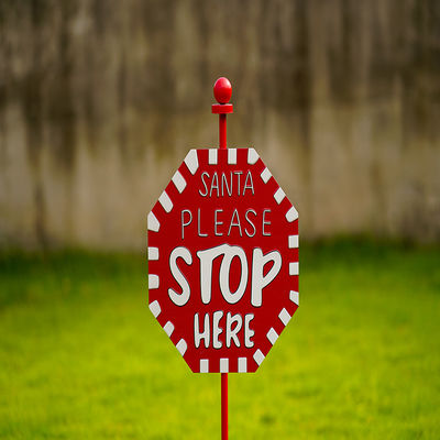 Metal Santa Stop Here Signs Multiple Metal Outdoor Christmas Decor