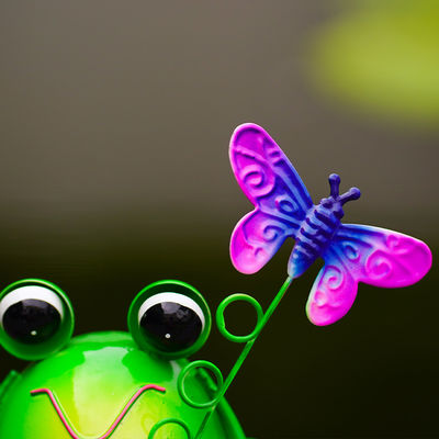 Multiple Metal Garden Ornaments Sculptures Rustproof Frogs By The Pond